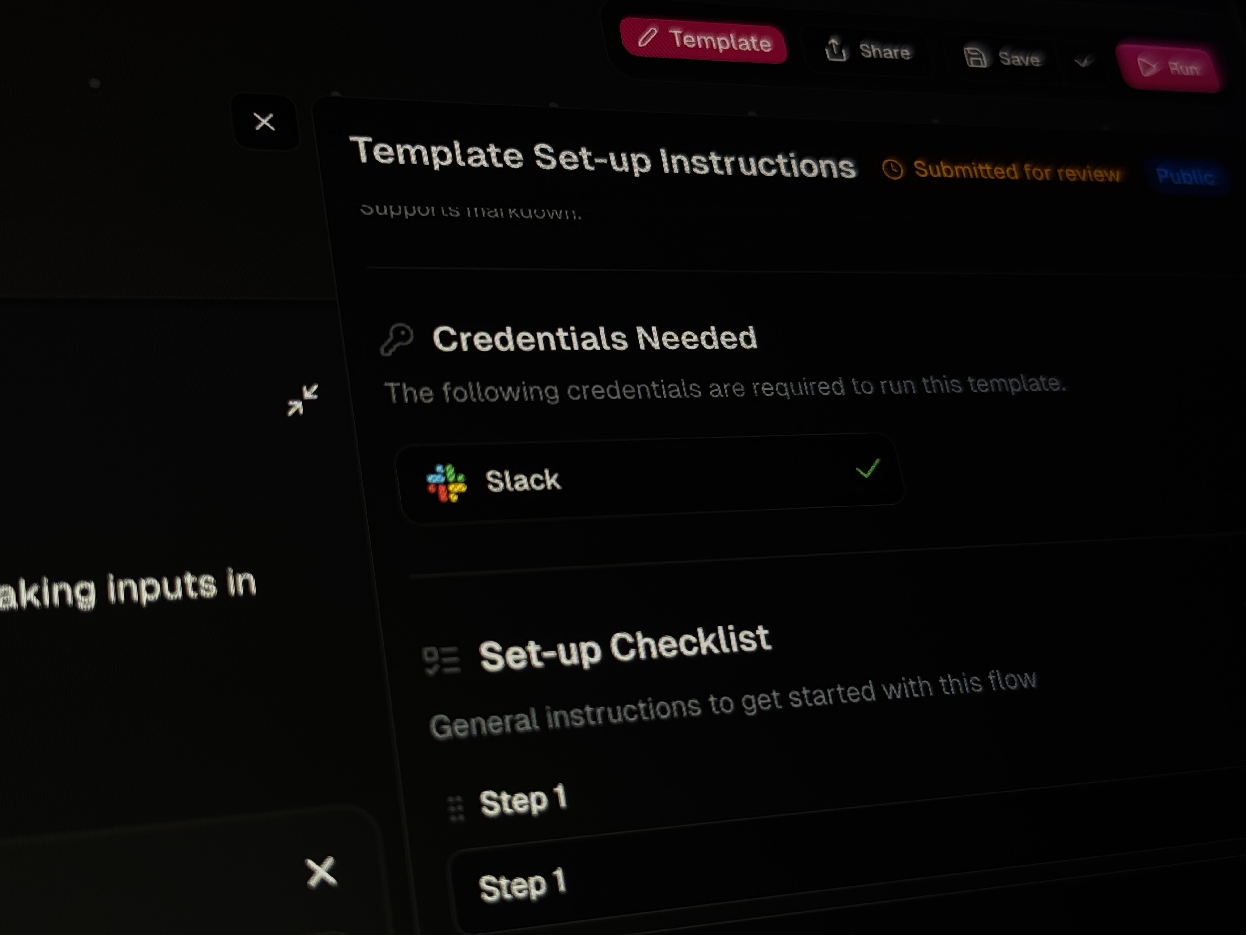 Screenshot of the v1 Gumloop Template Flow Editor